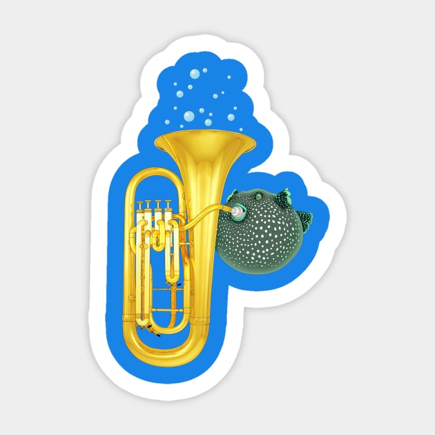 Puffer Fish Playing Tuba Sticker by Ornaart